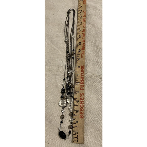 Vintage 4-Tier Statement Necklace Beaded Silver Tone 17 in Chain Boho Necklace - Picture 5 of 6